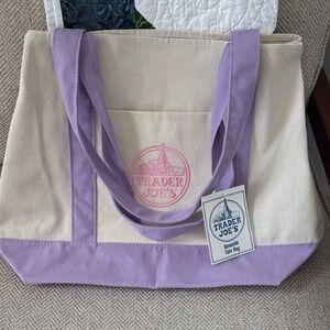 Trader Joe's Lavender & Cream Large Reusable Canvas Tote